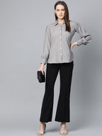 Jompers Women Grey Regular Fit Crinkled Effect Casual Shirt | Grocsy