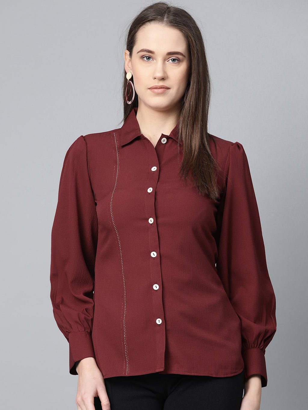 Jompers Women Maroon Regular Fit Crinkled Effect Casual Shirt | Grocsy