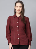Jompers Women Maroon Regular Fit Crinkled Effect Casual Shirt | Grocsy