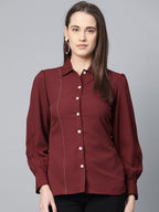 Jompers Women Maroon Regular Fit Crinkled Effect Casual Shirt | Grocsy
