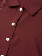 Jompers Women Maroon Regular Fit Crinkled Effect Casual Shirt | Grocsy