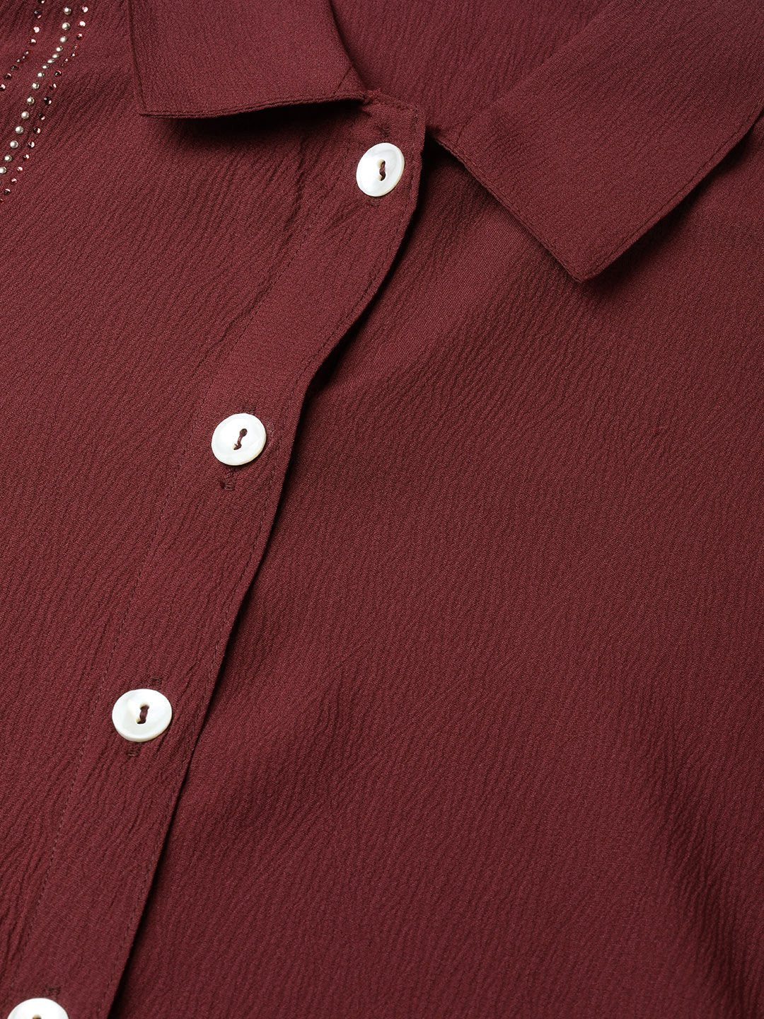 Jompers Women Maroon Regular Fit Crinkled Effect Casual Shirt | Grocsy