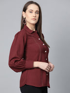 Jompers Women Maroon Regular Fit Crinkled Effect Casual Shirt | Grocsy