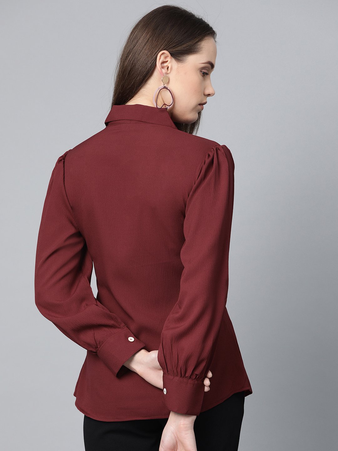 Jompers Women Maroon Regular Fit Crinkled Effect Casual Shirt | Grocsy