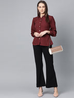 Jompers Women Maroon Regular Fit Crinkled Effect Casual Shirt | Grocsy