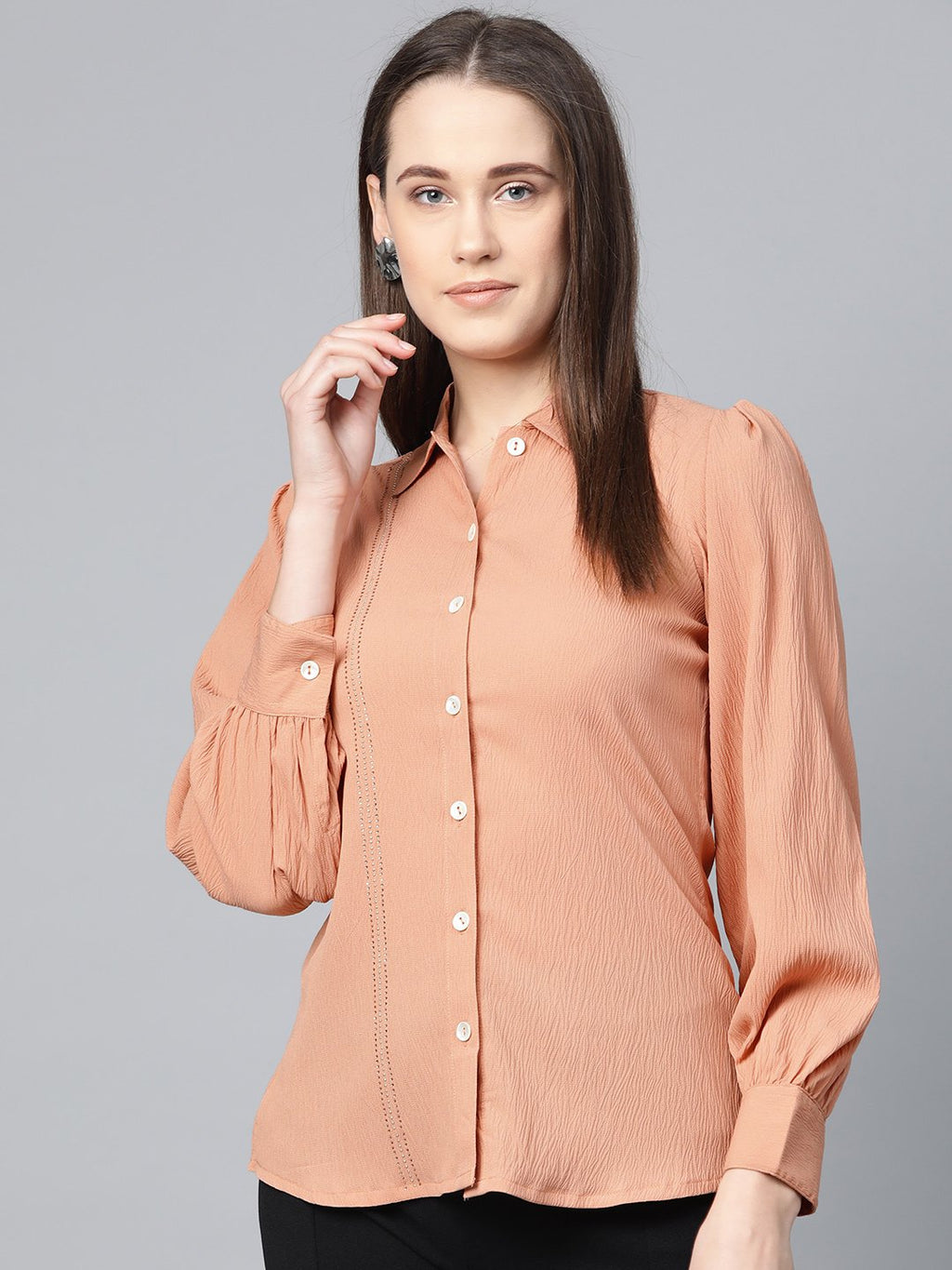 Jompers Women Peach Regular Fit Crinkled Effect Casual Shirt | Grocsy