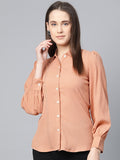 Jompers Women Peach Regular Fit Crinkled Effect Casual Shirt | Grocsy