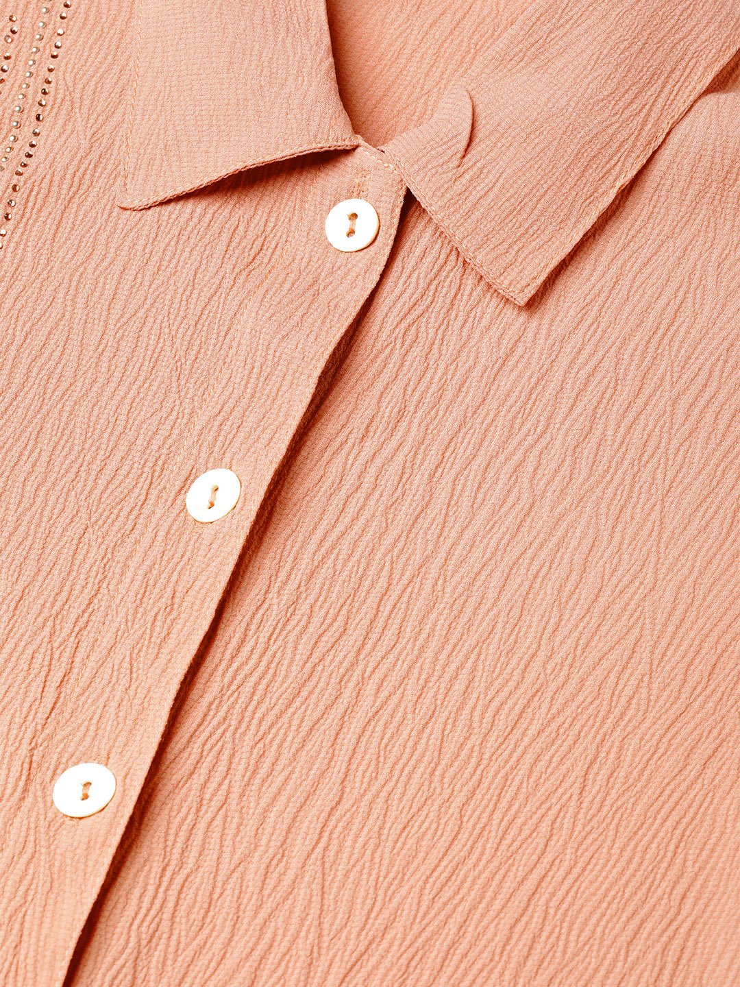 Jompers Women Peach Regular Fit Crinkled Effect Casual Shirt | Grocsy
