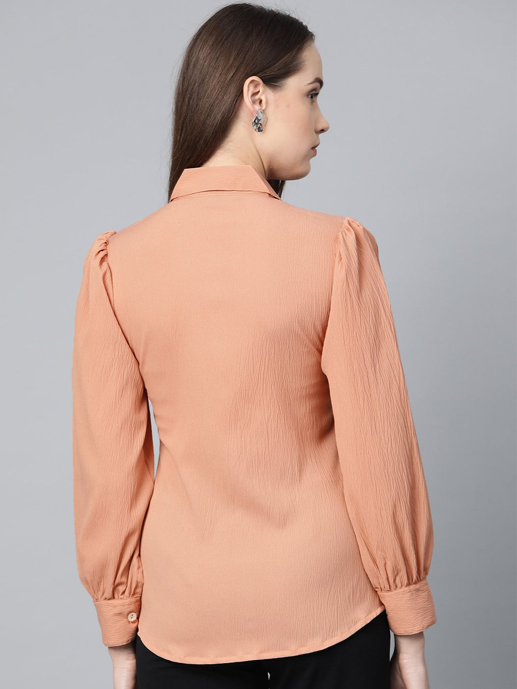 Jompers Women Peach Regular Fit Crinkled Effect Casual Shirt | Grocsy