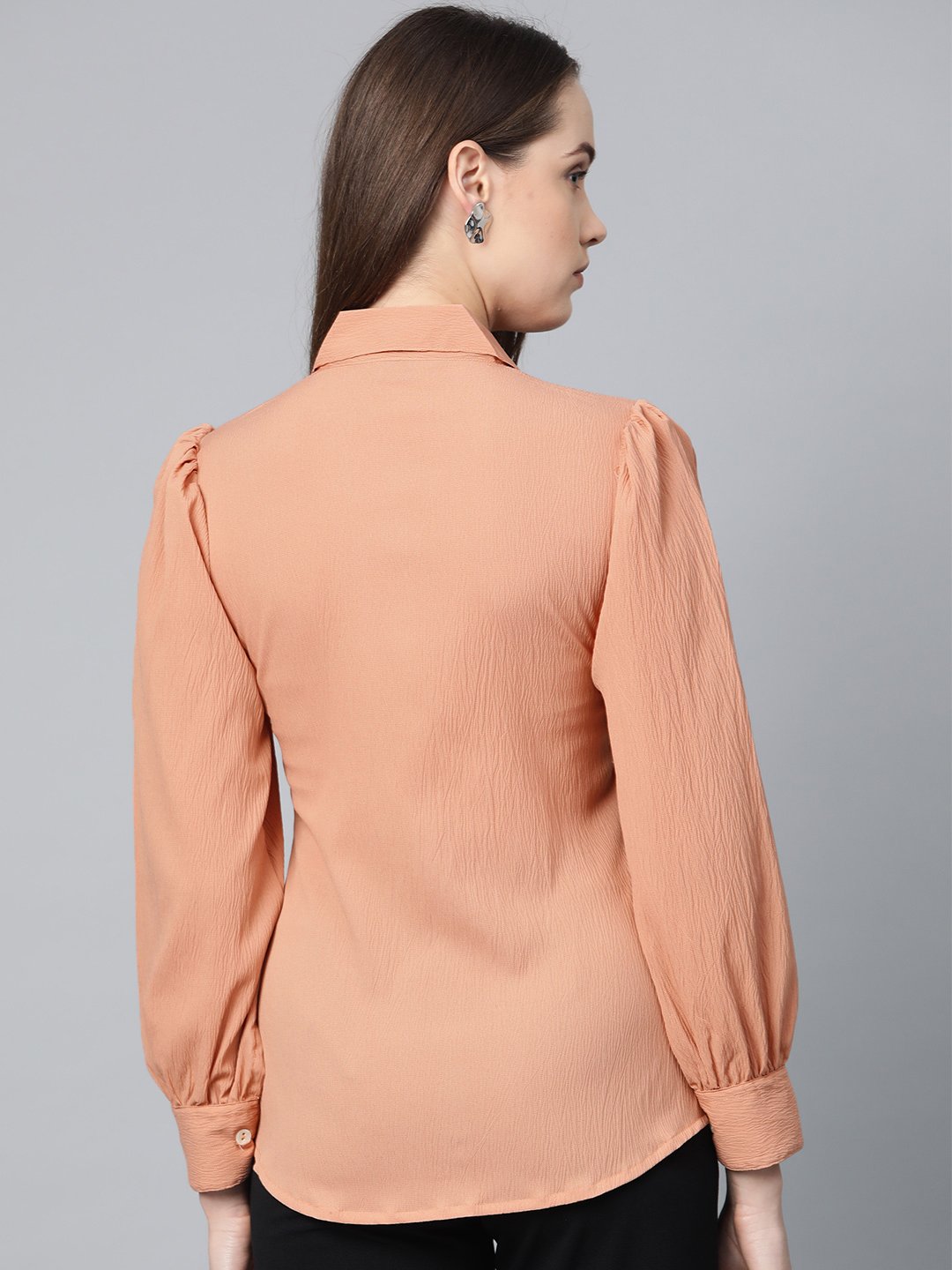 Jompers Women Peach Regular Fit Crinkled Effect Casual Shirt | Grocsy