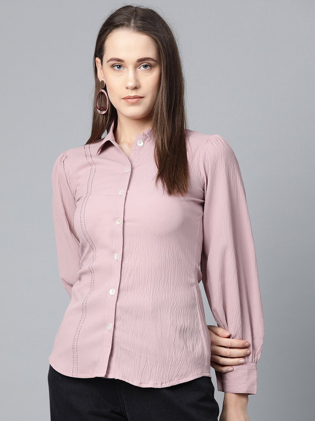 Jompers Women Purple Regular Fit Crinkled Effect Casual Shirt | Grocsy