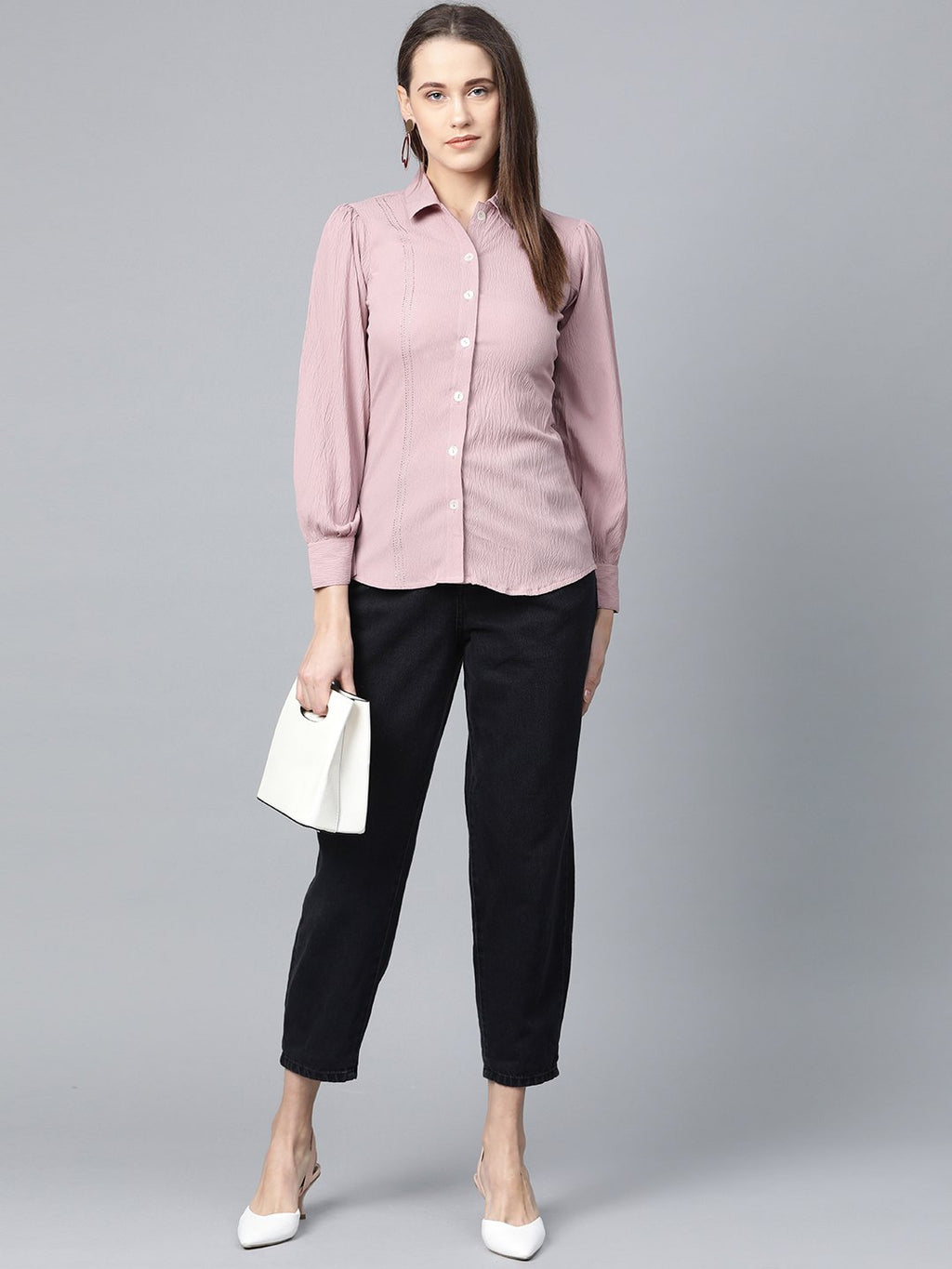 Jompers Women Purple Regular Fit Crinkled Effect Casual Shirt | Grocsy
