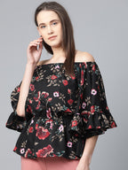 Jompers Women Black Printed Bardot Top | Grocsy