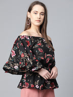 Jompers Women Black Printed Bardot Top | Grocsy