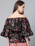 Jompers Women Black Printed Bardot Top | Grocsy