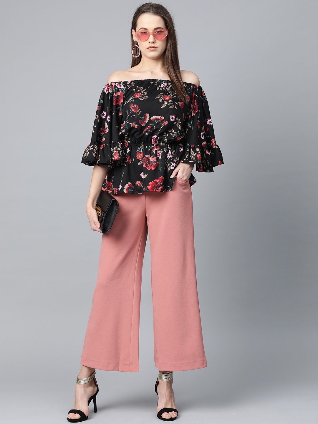 Jompers Women Black Printed Bardot Top | Grocsy