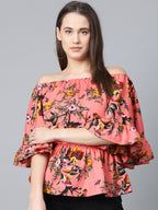 Jompers Women Pink Printed Bardot Top | Grocsy