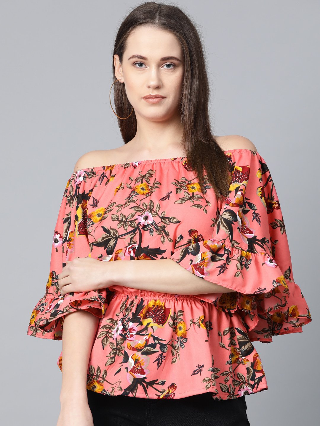 Jompers Women Pink Printed Bardot Top | Grocsy