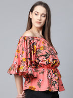 Jompers Women Pink Printed Bardot Top | Grocsy