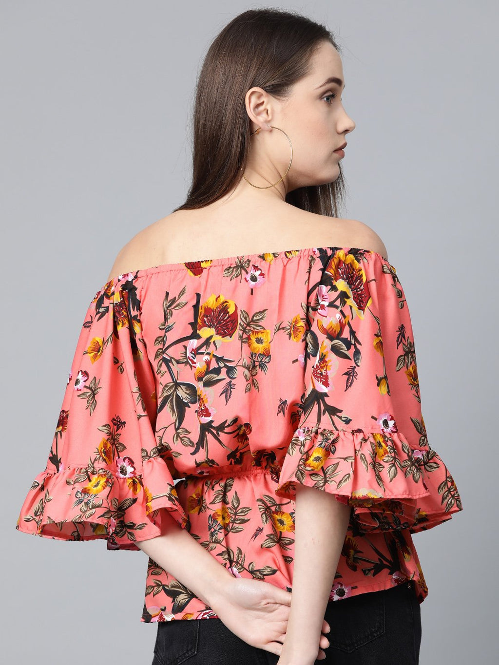 Jompers Women Pink Printed Bardot Top | Grocsy