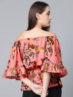 Jompers Women Pink Printed Bardot Top | Grocsy