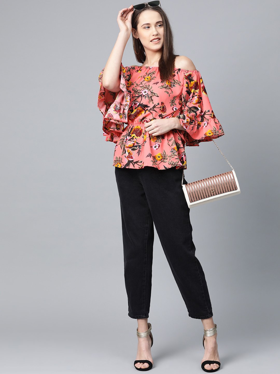 Jompers Women Pink Printed Bardot Top | Grocsy