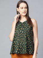 Jompers Women Green & Brown Printed A-Line Top | Grocsy