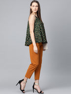 Jompers Women Green & Brown Printed A-Line Top | Grocsy