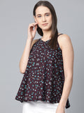 Jompers Women Purple & Blue Printed A-Line Top | Grocsy