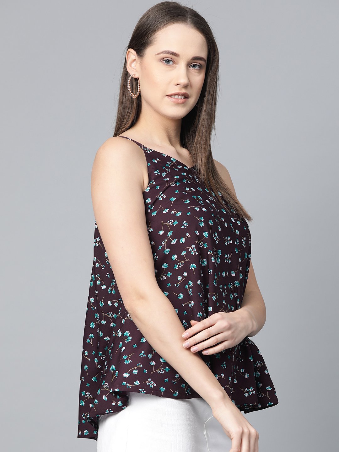 Jompers Women Purple & Blue Printed A-Line Top | Grocsy