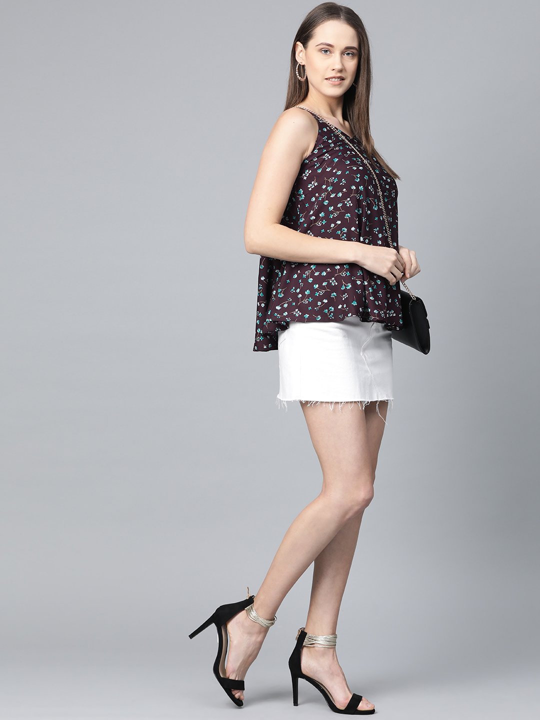 Jompers Women Purple & Blue Printed A-Line Top | Grocsy