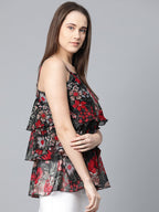 Jompers Women Black & Red Printed Tiered Top | Grocsy
