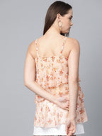Jompers Women Peach-Coloured & Grey Printed Tiered Top | Grocsy