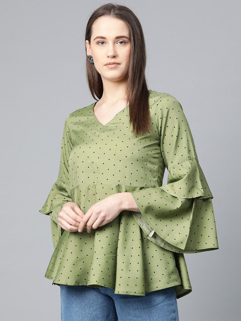 Jompers Women Green & Black Printed A-Line Top | Grocsy