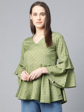 Jompers Women Green & Black Printed A-Line Top | Grocsy