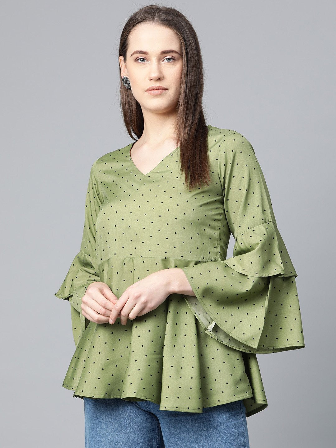Jompers Women Green & Black Printed A-Line Top | Grocsy