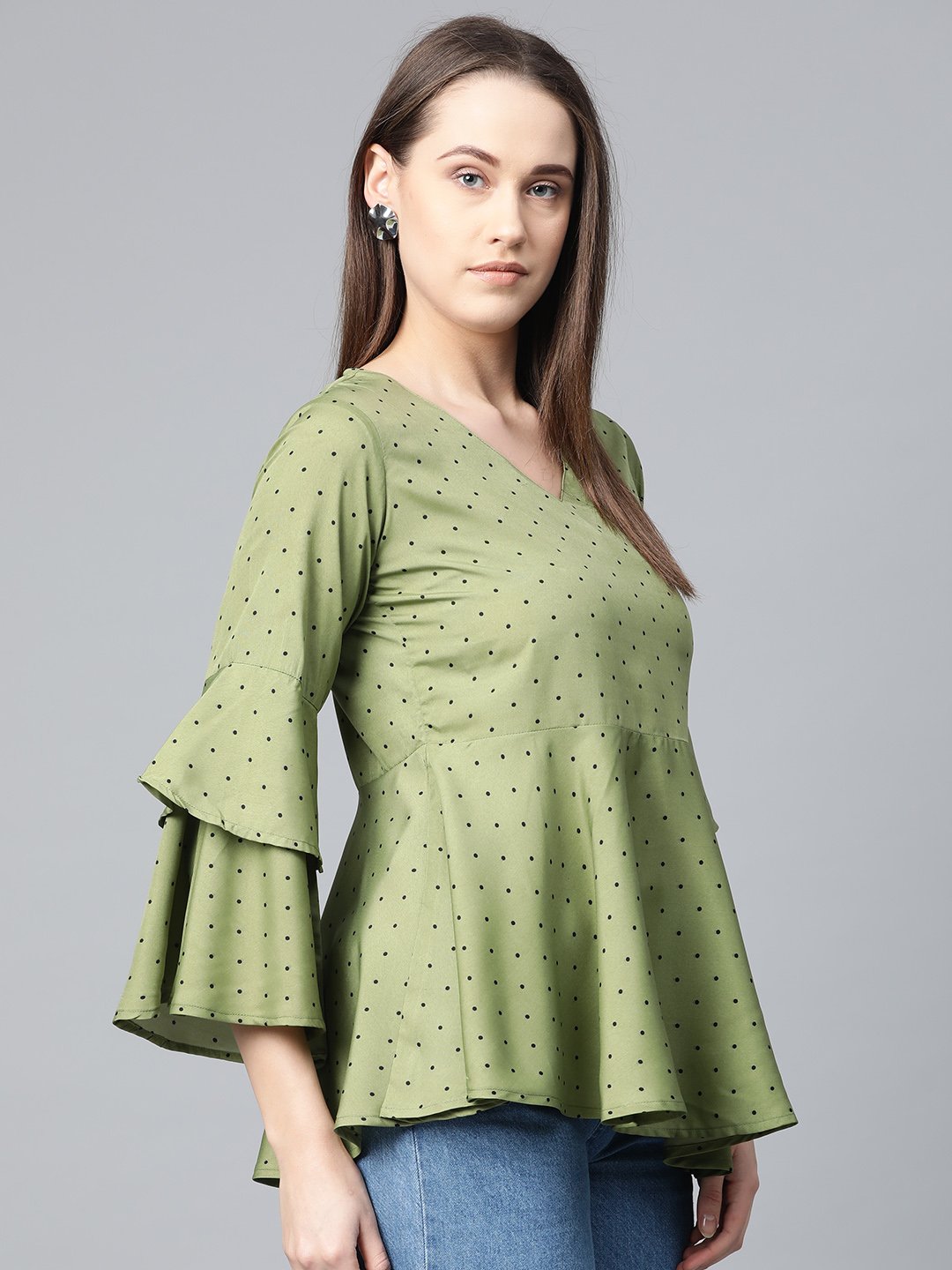 Jompers Women Green & Black Printed A-Line Top | Grocsy
