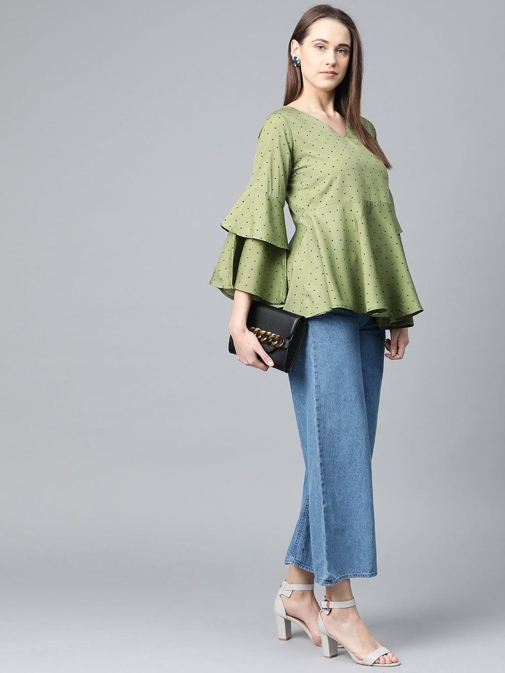Jompers Women Green & Black Printed A-Line Top | Grocsy
