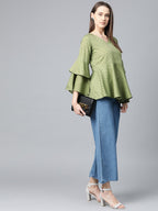 Jompers Women Green & Black Printed A-Line Top | Grocsy