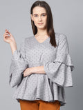 Jompers Women Grey & Black Printed A-Line Top | Grocsy
