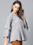 Jompers Women Grey & Black Printed A-Line Top | Grocsy