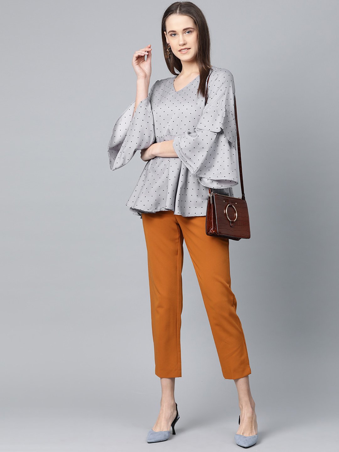 Jompers Women Grey & Black Printed A-Line Top | Grocsy