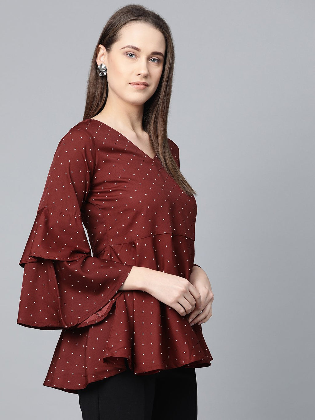 Jompers Women Maroon & White Printed A-Line Top | Grocsy