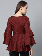 Jompers Women Maroon & White Printed A-Line Top | Grocsy