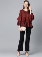 Jompers Women Maroon & White Printed A-Line Top | Grocsy