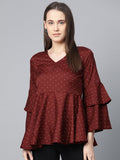 Jompers Women Maroon & White Printed A-Line Top | Grocsy