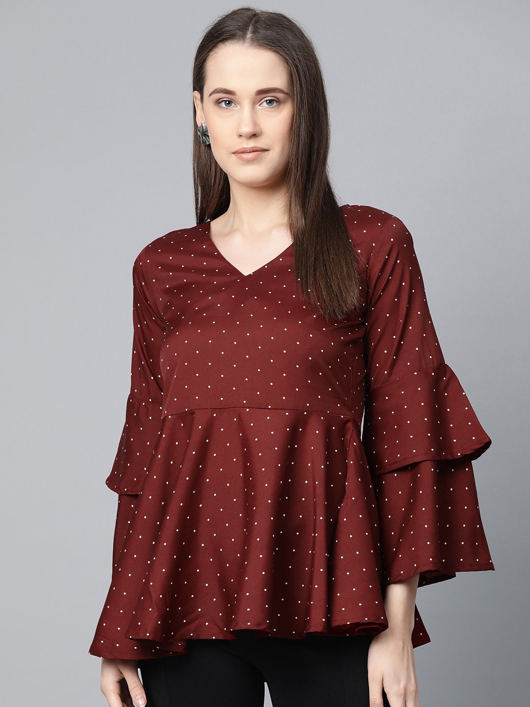 Jompers Women Maroon & White Printed A-Line Top | Grocsy