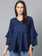 Jompers Women Navy Blue & White Printed A-Line Top | Grocsy