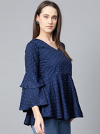 Jompers Women Navy Blue & White Printed A-Line Top | Grocsy