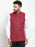 Jompers Men Maroon Woven Nehru Jacket | Grocsy